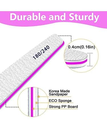 50Pcs Professional Nail Files 180/240 Grit for Acrylic, Gel, Thick Nails - Washable & Reusable Double-sided Emery Board for Natural Nails - Buy Online on GoSupps.com