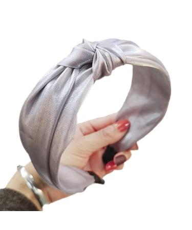 Knotted Bright Silk Wide Headband for Women Cross Twisted Knot Stretchy Hairband Party Casual Washing Face Hair Hoop (Gray)