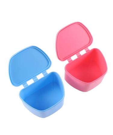 FOMIYES 2pcs False Teeth Box Portable Denture Case Holder Lid Dentures Storage Box Denture Cup Orthodontic Dental Retainer Box for Travel Cleaning (Blue and Rosy)