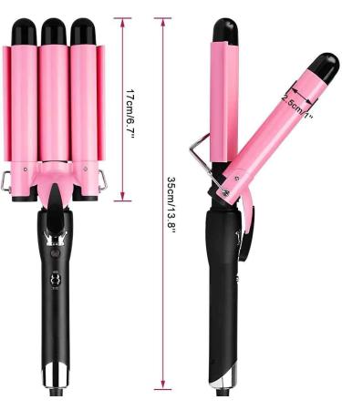 Buy 3-Barrel Waving Iron - 25mm Adjustable Temperature Curling Iron for All Hair Types - Fast Heating Hair Styling Tool in Pink - Buy Online on GoSupps.com
