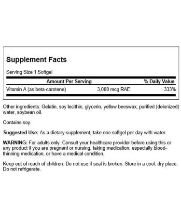 Swanson Beta-Carotene 3000mcg - Vitamin A Supplement for Immune, Eye & Skin Health - 2 Pack of 250 Softgels - Natural Wellness Formula - Buy Online on GoSupps.com