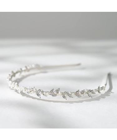 SWEETV Silver Crystal Rhinestone Bridal Headband with Pearls - Wedding Hair Accessories for Women - Buy Online on GoSupps.com
