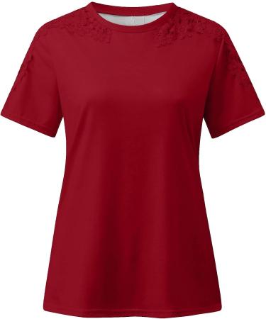 Women's Summer Cold Shoulder Lace Crochet T-Shirt | Short Sleeve Solid/Colorblock Loose Blouse - Medium - Buy Online on GoSupps.com