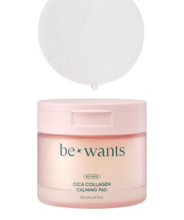 Bewants Cica Collagen Calming Facial Toning Pads - Centella Asiatica Triple Hyaluronic Acid 60 Pads - Instant Soothing Moisturizing - Includes Hygienic Pincers