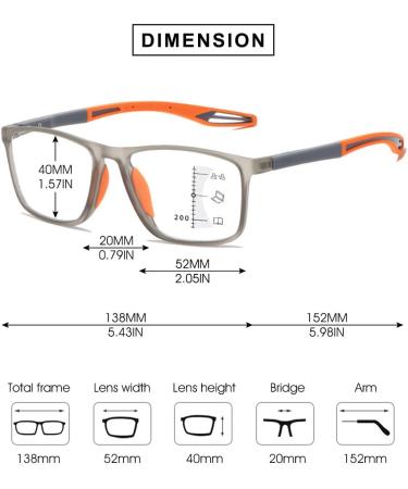 Vevesmundo Shitlill Progressive Multifocus Sport Glasses for Men & Women | Lightweight TR90 Design Gray & Orange 2.5X Magnification - Buy Online on GoSupps.com