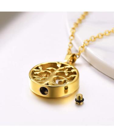 Personalized Prosteel Urn Necklace - Memorial Ash Pendant with Cross Maria & Life Tree - 18k Gold & Stainless Steel - 55cm/50cm Chain - Unique Memorial Jewelry - Buy Online on GoSupps.com