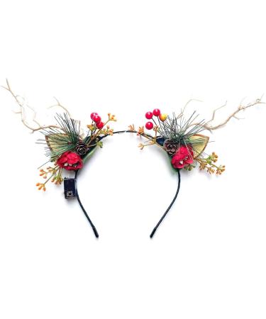 Wedity LED Glowing Tiara Reindeer Antlers Hair Accessories Christmas Party Feather Hair Hoop Headwear Hair Accessories for Women Girls (A) - Buy Online on GoSupps.com