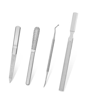 4 Pieces kit Stainless Steel Nail File with Anti-Slip Handle  Reusable Manicure Filer and Nail Lifters for Natural Nails Removing Calluses Dead Skin Great for Home Salon