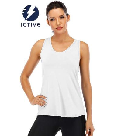 ICTIVE Sleeveless Yoga Tank Top for Women - Mesh Racerback Muscle Tank, White, Size Medium - Buy Online on GoSupps.com