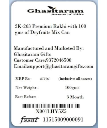 Ghasitaram Gifts Rakhi for Brother Rakhis Online - 2K-263 Premium Rakhi with 100 GMS of Dryfruits Mix Can - Buy Online on GoSupps.com