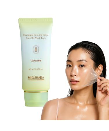 MIGUHARA Pineapple Refining Glow Peel-Off Mask Pack Facial Mask with Pineapple Extract & Jojoba Seed Oil for Hydrated Glowing Look and Korean Glass Skin Smooth Radiant Skin (60ml/2.02 fl.oz.)