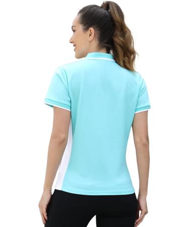 Women's Golf Polo T-Shirt | Short Sleeve Collared Athletic Print | Little Beauty 1444-Azure Blue White (Medium) - Buy Online on GoSupps.com