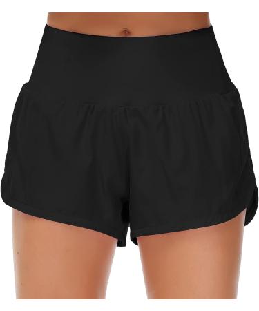 Origiwish Women's High Waisted Running Shorts with Liner - Quick Dry Athletic Workout Shorts with Zipper Pockets - Small Black - Buy Online on GoSupps.com