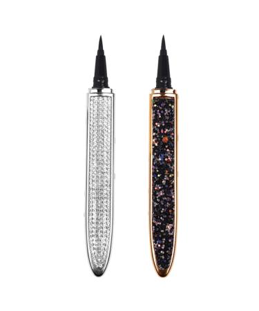 Healeved 2pcs Diamond Eyeliner Liquid Liner Pen Self- Adhesive Eyeliners Green Tint Conditioner Silver Black