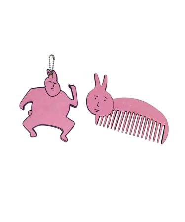 Novelty Pink Rabbit Mirror Comb Set Acrylic Keychain Cute Keyring for Outdoor Travel