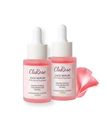 ClaRose Anti-ageing Face Serum with Organic Rose oil Hyaluronic Acid and Retinol 30ml x2