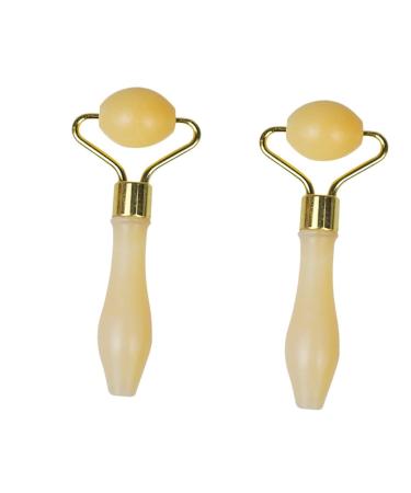 FRCOLOR 2pcs Beauty Roller Skin Care Roller Jade Scraping Board Facials Ice Globe Jade Scraping Tool Stone Roller Cold Hot Massage Roller Ice Globes for Facials Face Accessories Eyes Yolk 9.2x4cmx2pcs Yellowx2pcs