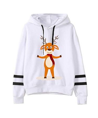 Bigfanshu Womens Casual Long Sleeve Christmas Reindeer Sequin T Shirt Blouse Tops White