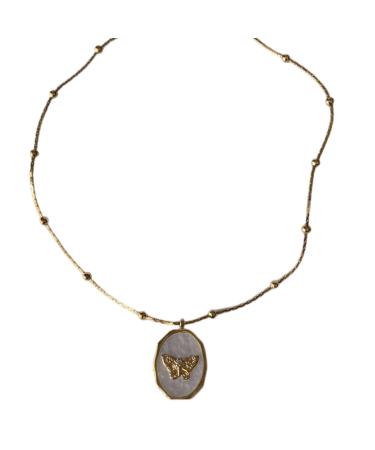 OralGos Elegant butterfly pendant necklace with photo album Delicate shell frame pendant necklace with butterfly decoration