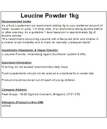 Leucine Powder 1kg - Instant (Mixes Easily) - Vegan 1 kg (Pack of 1) - Buy Online on GoSupps.com