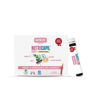 Shot Fortifiant Cheveux - Croissance Force & Vitalit - Plantes + Biotine + Zinc + S l nium - Go t Cerise - 98% Naturel - Format Pratique - Fabriqu en France - Nutrivie
