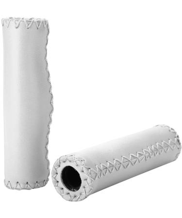 Vintage PU Leather Bike Handlebar Grips - Anti-Slip Hand-Stitched Grips for MTB, BMX, Road, Mountain Bikes - White - Buy Online on GoSupps.com