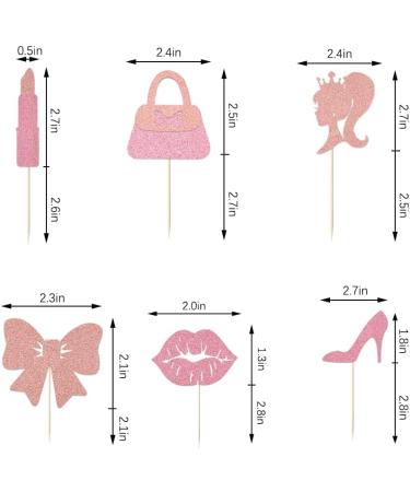 24 PCS Hot Pink Girl Cake Toppers - Glitter Princess Birthday Cupcake Decorations - High Heel Lipstick bowknot Cupcake Picks for Wedding Baby Shower Anniversary Girl Birthday Themed Party Supplies - Buy Online on GoSupps.com