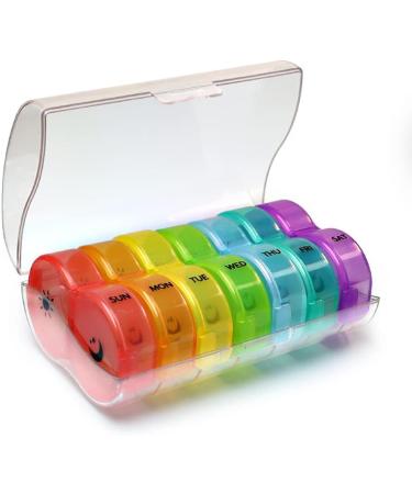 Weekly AM/PM Pill Box - Daily Organizer for Fish Oil Vitamins & Supplements | BPA-Free Dust-Proof | Colorful Rainbow Design - Buy Online on GoSupps.com
