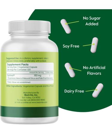 BESTVITE Sytrinol 150mg (120 Vegetarian Capsules) - Patented Blend of Natural Citrus and Palm Fruit extracts - No Stearates - Vegan - Non GMO - Gluten Free - Buy Online on GoSupps.com