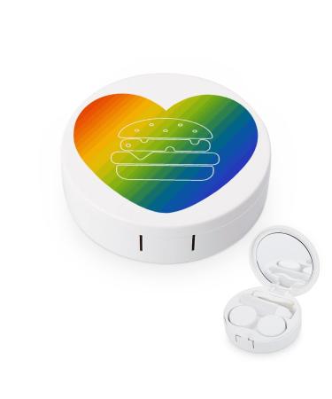 Hamburger Lover Rainbow Round Case For Contact Lens Kit Storage Box with Mirror Printed