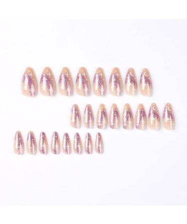 RikView French Tip Medium Acrylic Almond Nail Set - 24 PC Nude & Purple Stick-On Nails - Buy Online on GoSupps.com