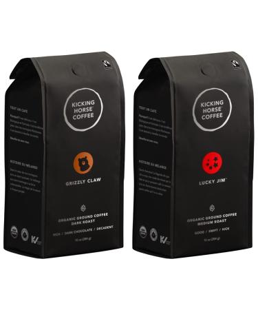 Kicking Horse Coffee Grizzly Claw Dark Roast Ground 284 g - Certified Organic Fairtrade & Lucky Jim Medium Roast Ground 284 g - Certified Organic Fairtrade Kosher Coffee (Pack of 1)