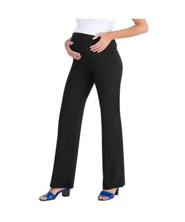 MAMAJEANS Cinzia - Wide Leg Maternity Palazzo Trousers - Over The Bump Full Panel. Work Office Pants for Pregnant Women Straight Leg 14 Black