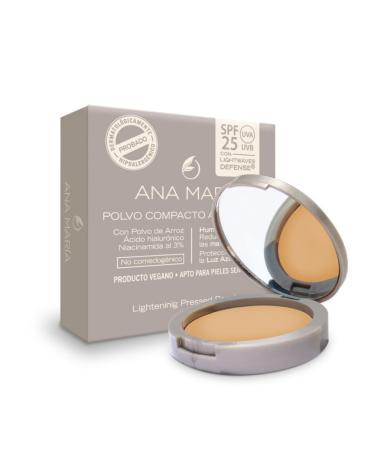 Ana Maria Lightening Pressed Powder SPF 25 Vegan Hypoallergenic with Rice Powder and 3% Niacinamide for Sensitive Skin (Canela - Cinnamon)