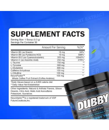 Dubby Gamer Energy Drink Powder - Sugar Free Jitter-Free Nootropic Energy Blue Razz Flavor 30 Servings - Boost Your Gaming Performance - Buy Online on GoSupps.com