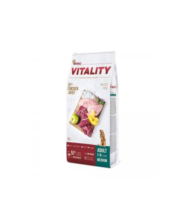 Akinu Vitality Dry Dog Food for Medium Breeds with Chicken and Beef 12 kg - High Protein Dry Food for Medium Breed Dogs, Gluten Free, Grain Free, Easy to Eat