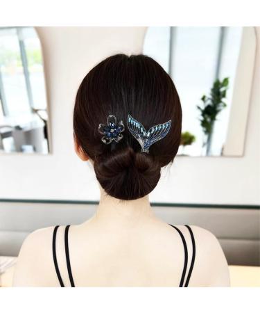 2Pcs Whale Tail Rhinestone Flower Hair Clip Rhinestone Flower Hair Clip Lazy Hair Curler Deft Bun Maker New French Whale Tail Twist Bun Hairstyle Shaper (Feather+Fishtail) - Buy Online on GoSupps.com