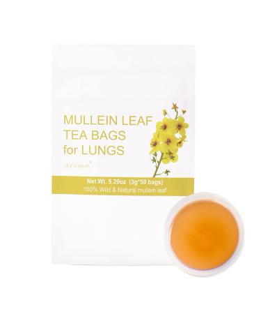 50 Bags Mullein Leaf Tea Bags for Lungs Cleanse Detox Natural Dried Herbal Organic Mullen Mullin Leaf Tea Lung Health for Breathe Easy Caffein-free Immune Support
