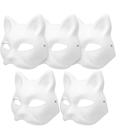 Nolitoy 5 pieces of cat masks to make yourself paintable empty masks white facial paper masks empty fuchs-half masks animal cosplay peg masking simple masquerade for Christmas