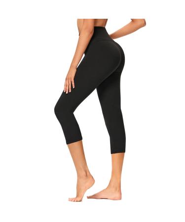GAYHAY High Waisted Capri Leggings for Women - Soft Slim Tummy Control - Exercise Pants for Running Cycling Yoga Workout No Pockets Large-X-Large Black
