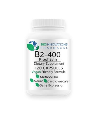 Bio-Innovations Pharmacal - Pure B2-400 Riboflavin (120 Vegan Capsules) Supports Nervous System Health, Helps Boost Energy and Metabolism