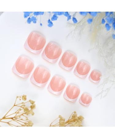 French Tip Press on Toenails for Women - Pink Nude White Glitter Design - 24Pcs - Buy Online on GoSupps.com