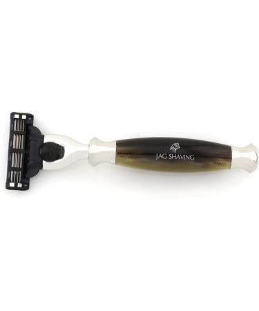 JAG RASIERSEST 3-Part Razor Set - Lee Series with Kunsthaar Brush & 3-Blade Safety Razor - Green Art Horn | International Shipping - Buy Online on GoSupps.com
