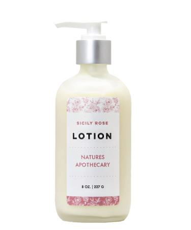 NATURE'S APOTHECARY Sicily Rose Lotion For Dry Skin | Silky Nourished Hydrated Skin | Hypoallergenic All-Natural Plant-Derived Made in USA (Reusable Frosted Glass Bottle)
