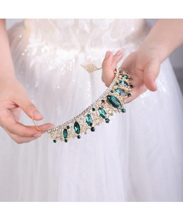 JWICOS Crystal Tiara Comb for Women - Green Queen Crown for Wedding & Bridal Party - Buy Online on GoSupps.com