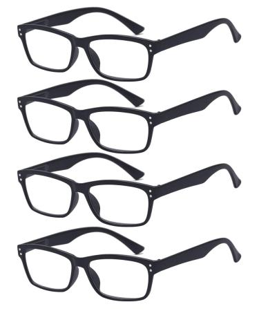 ALWAYSUV 4 Pack Black Spring Hinge Reading Glasses Classic Reading Aids Visual Aids Glasses 2.0 2.0 Diopters (Pack of 4)