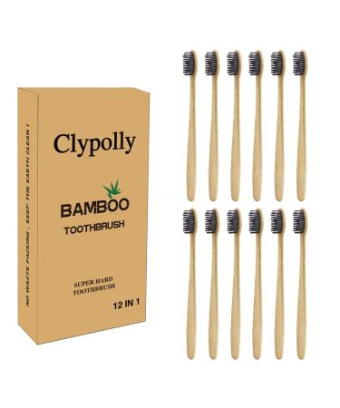 Clypolly Firm Toothbrush Extra Hard Birstles Bamboo Toothbrush for Adult 12 Pieces