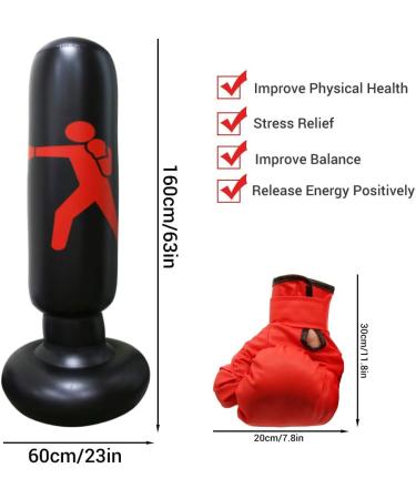 Inflatable Boxing Punching Bag for Kids/Adults - Vertical Boxing Column Tumbler Sandbags Practice Karate Training - Includes Boxing Gloves (63) - Buy Online on GoSupps.com