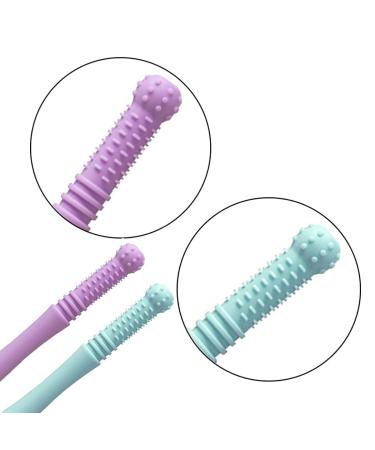 Buy 2 Pack BPA-Free Silicone Baby Bite Rings | Safe Organic Dental Aids with Cleaning Brush - Purple & Blue - Buy Online on GoSupps.com