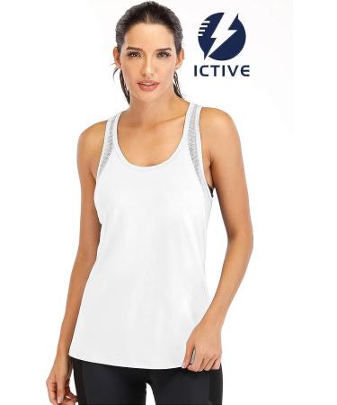 ICTIVE Mesh Racerback Workout Tank Top for Women - White | Loose Fit Yoga Top with Open Back Design - Medium - Buy Online on GoSupps.com